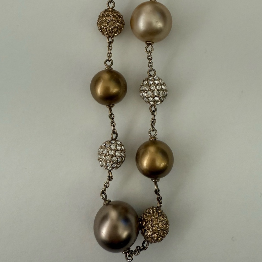 Y2K Carolee Gold-Tone Pearl & Crystal Bead Necklace - Picture 4 of 14
